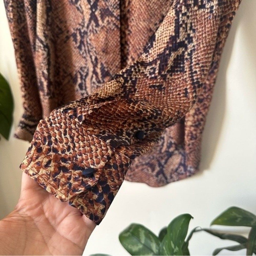 Rebecca Taylor Snakeskin Print Button Down Silk Top Size 4 - Picture 5 of 6